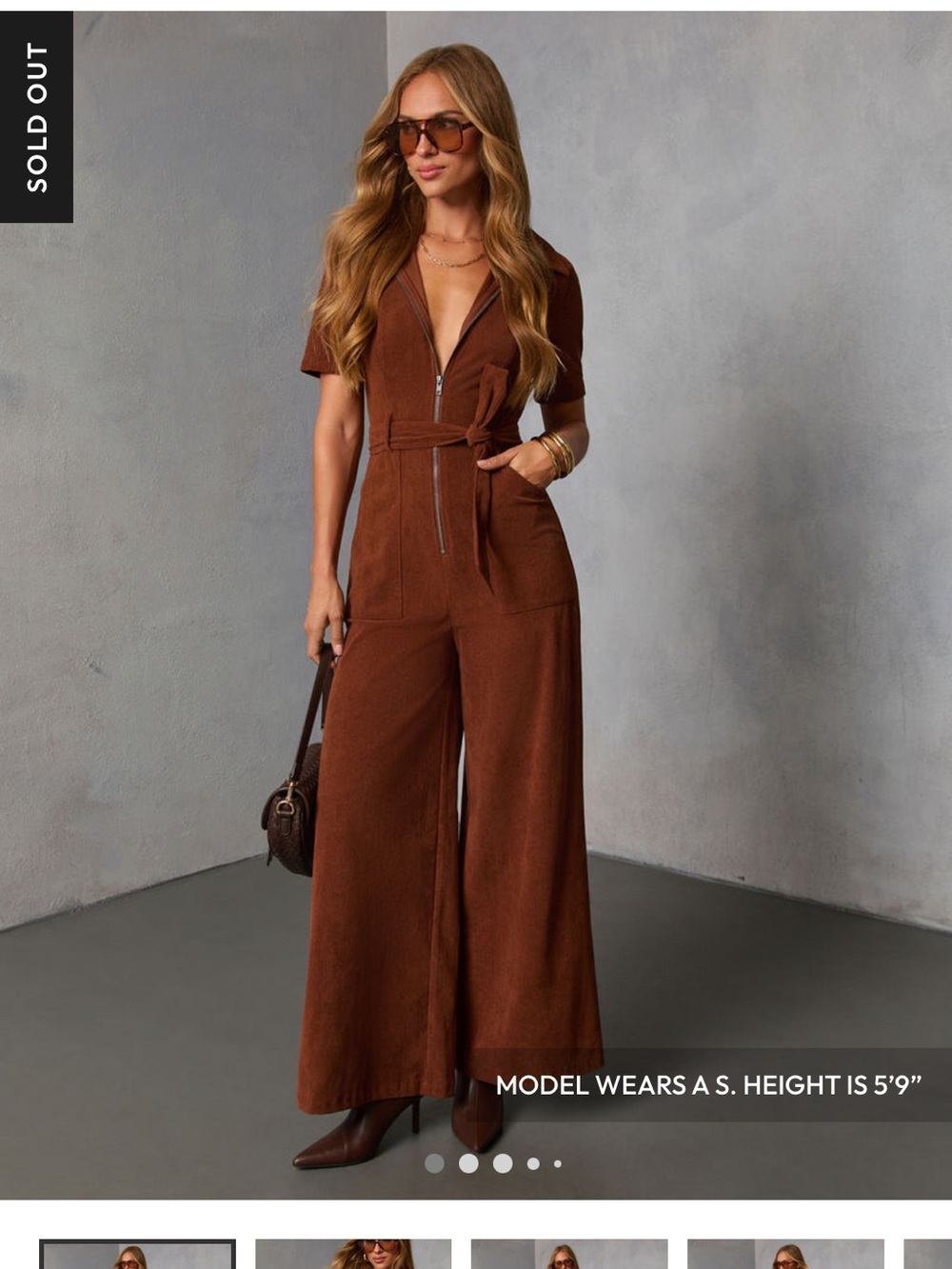Vici worm rust tie waist corduroy jumpsuit